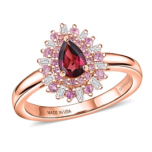 D'Joy Premium Malawi Magenta Garnet and Multi Gemstone 1.00 ctw Twilight Bloom Ring in 18K Vermeil Rose Gold Over Sterling Silver (Size 7.0)