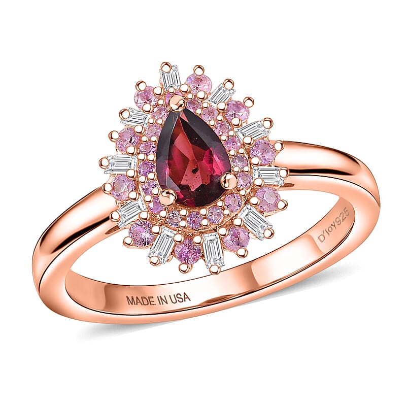 D'Joy Premium Malawi Magenta Garnet and Multi Gemstone 1.00 ctw Twilight Bloom Ring in 18K Vermeil Rose Gold Over Sterling Silver (Size 7.0)