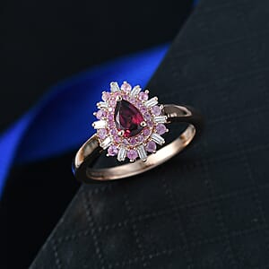 D'Joy Premium Malawi Magenta Garnet and Multi Gemstone 1.00 ctw Twilight Bloom Ring in 18K Vermeil Rose Gold Over Sterling Silver (Size 7.0)