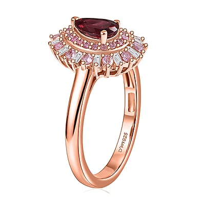 D'Joy Premium Malawi Magenta Garnet and Multi Gemstone 1.00 ctw Twilight Bloom Ring in 18K Vermeil Rose Gold Over Sterling Silver (Size 7.0)