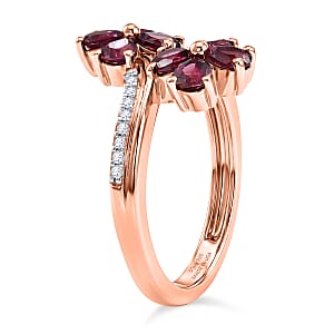 D'Joy Premium Malawi Magenta Garnet and Moissanite 1.70 ctw Floral Affair Ring in 18K Vermeil Rose Gold Over Sterling Silver (Size 10.0)