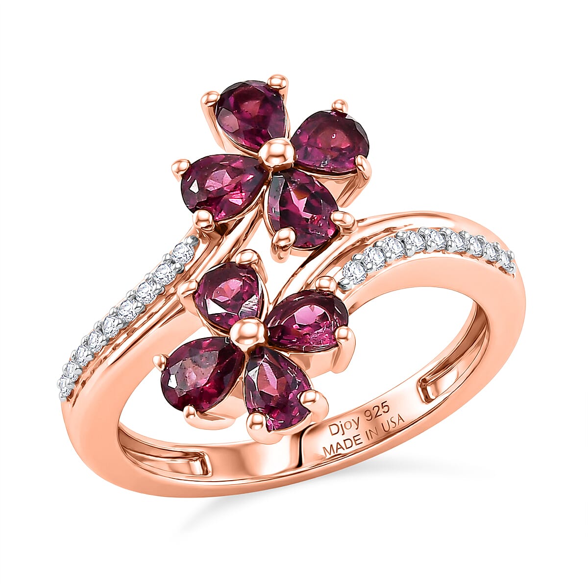 D'Joy Premium Malawi Magenta Garnet, Moissanite Ring in 18K Vermeil RG Over Sterling Silver (Size 10.0) 1.70 ctw