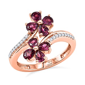 D'Joy Premium Malawi Magenta Garnet and Moissanite 1.70 ctw Floral Affair Ring in 18K Vermeil Rose Gold Over Sterling Silver (Size 5.0)