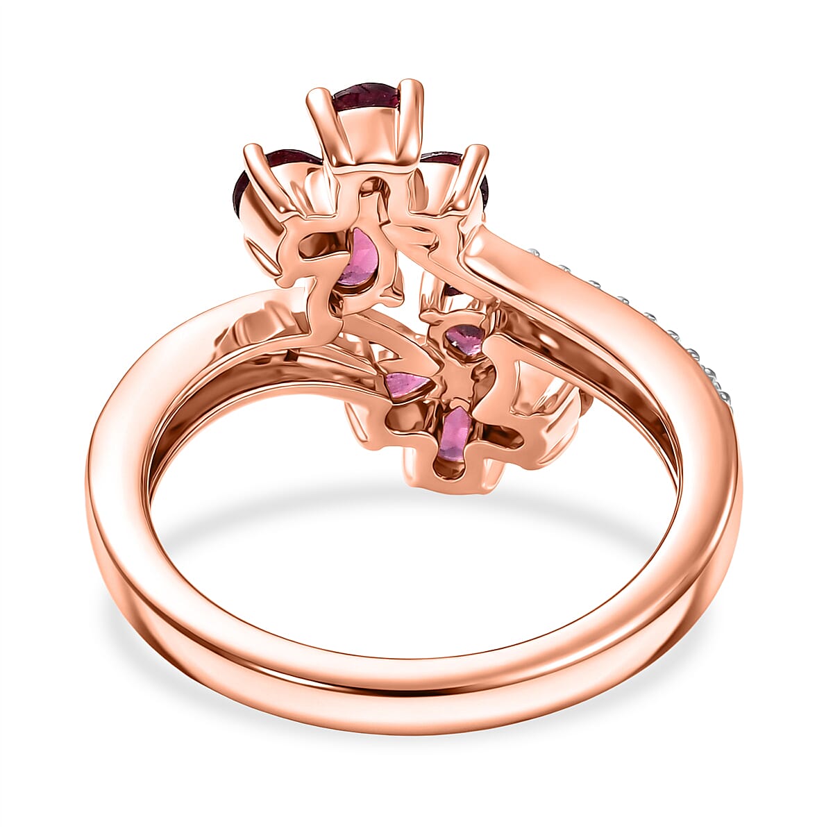 D'Joy Premium Malawi Magenta Garnet and Moissanite 1.70 ctw Floral Affair Ring in 18K Vermeil Rose Gold Over Sterling Silver (Size 5.0) image number 4