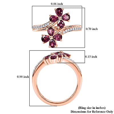 D'Joy Premium Malawi Magenta Garnet and Moissanite 1.70 ctw Floral Affair Ring in 18K Vermeil Rose Gold Over Sterling Silver (Size 7.0)