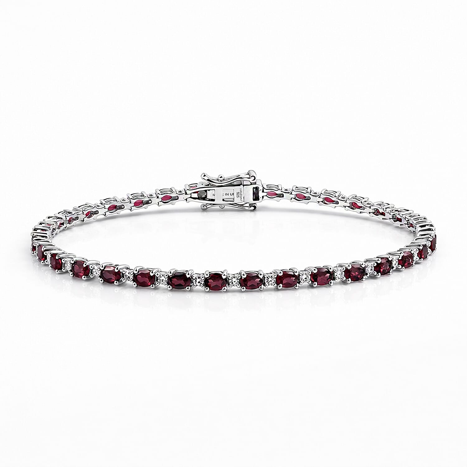 Premium Malawi Magenta Garnet, Luxuriant Lab Grown Diamond (G-H, SI) Moonlit Line Bracelet in Rhodium Over Sterling Silver (7.25 In) 7.30 ctw
