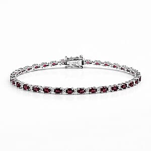 Premium Malawi Magenta Garnet and Luxuriant Lab Grown Diamond G-H SI 8.00 ctw Moonlit Line Bracelet in Rhodium Over Sterling Silver (8.00 In)
