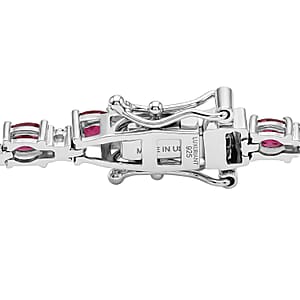 Premium Malawi Magenta Garnet and Luxuriant Lab Grown Diamond G-H SI 8.00 ctw Moonlit Line Bracelet in Rhodium Over Sterling Silver (8.00 In)