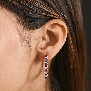 Premium Malawi Magenta Garnet and Luxuriant Lab Grown Diamond G-H SI 4.90 ctw Moonlit Spark Earrings in Rhodium Over Sterling Silver