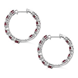 Premium Malawi Magenta Garnet and Luxuriant Lab Grown Diamond G-H SI 4.90 ctw Moonlit Spark Earrings in Rhodium Over Sterling Silver