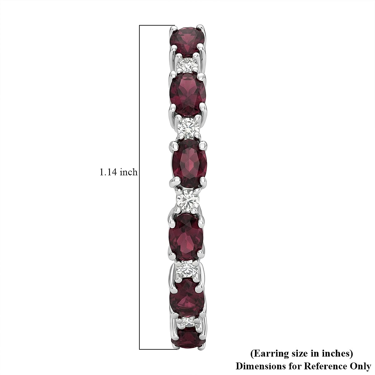 Premium Malawi Magenta Garnet and Luxuriant Lab Grown Diamond G-H SI 4.90 ctw Hoop Earrings in Rhodium Over Sterling Silver image number 4