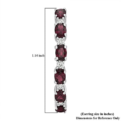 Premium Malawi Magenta Garnet and Luxuriant Lab Grown Diamond G-H SI 4.90 ctw Moonlit Spark Earrings in Rhodium Over Sterling Silver