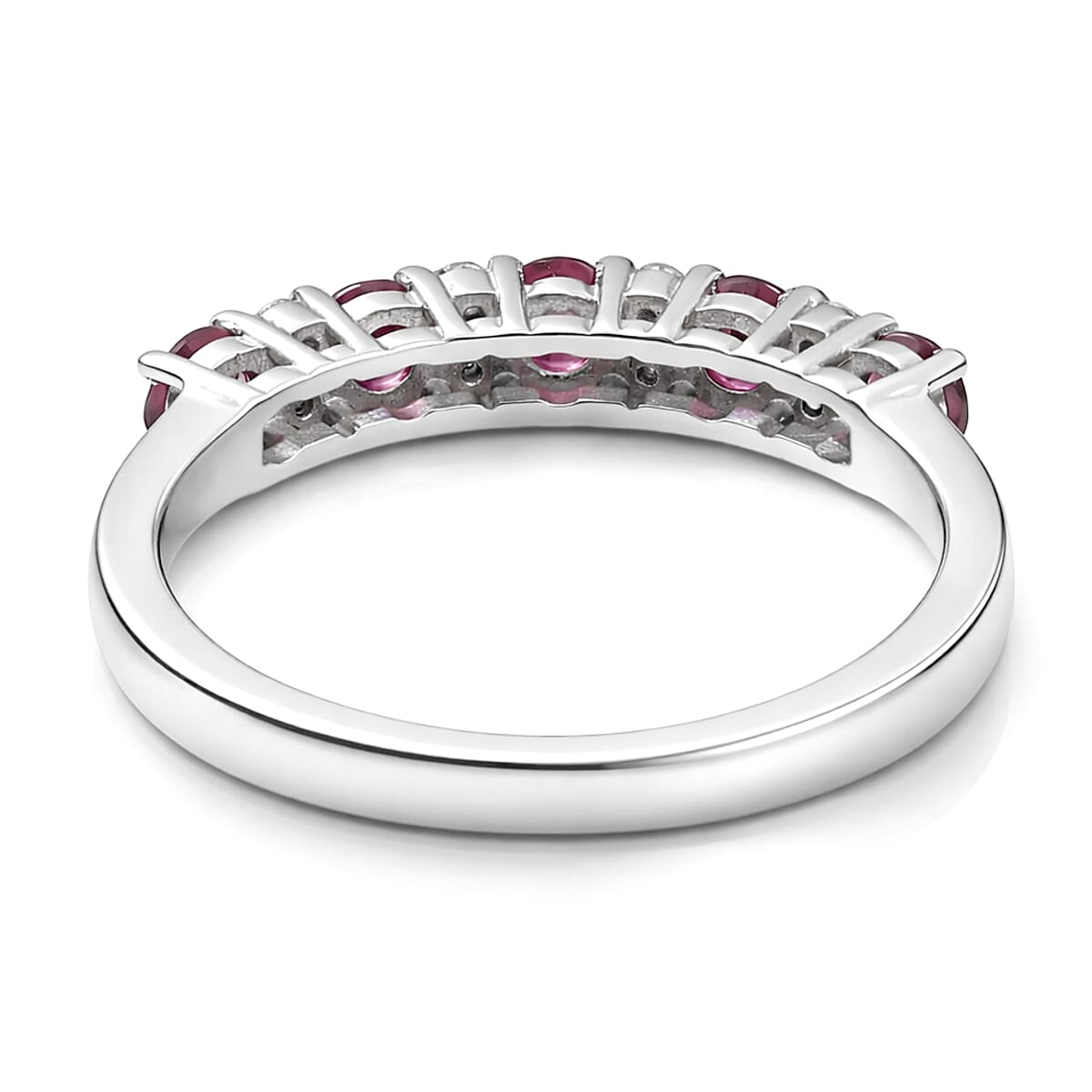 Premium Malawi Magenta Garnet and Luxuriant Lab Grown Diamond G-H SI 0.90 ctw Moonlit Spark Ring in Rhodium Over Sterling Silver (Size 5.0) image number 4