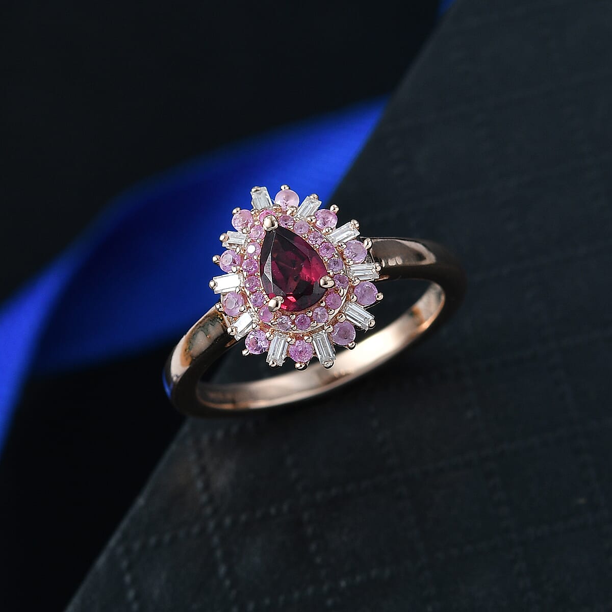 D'Joy Premium Malawi Magenta Garnet and Multi Gemstone 1.00 ctw Twilight Bloom Ring in 18K Vermeil Rose Gold Over Sterling Silver (Size 8.0) image number 1