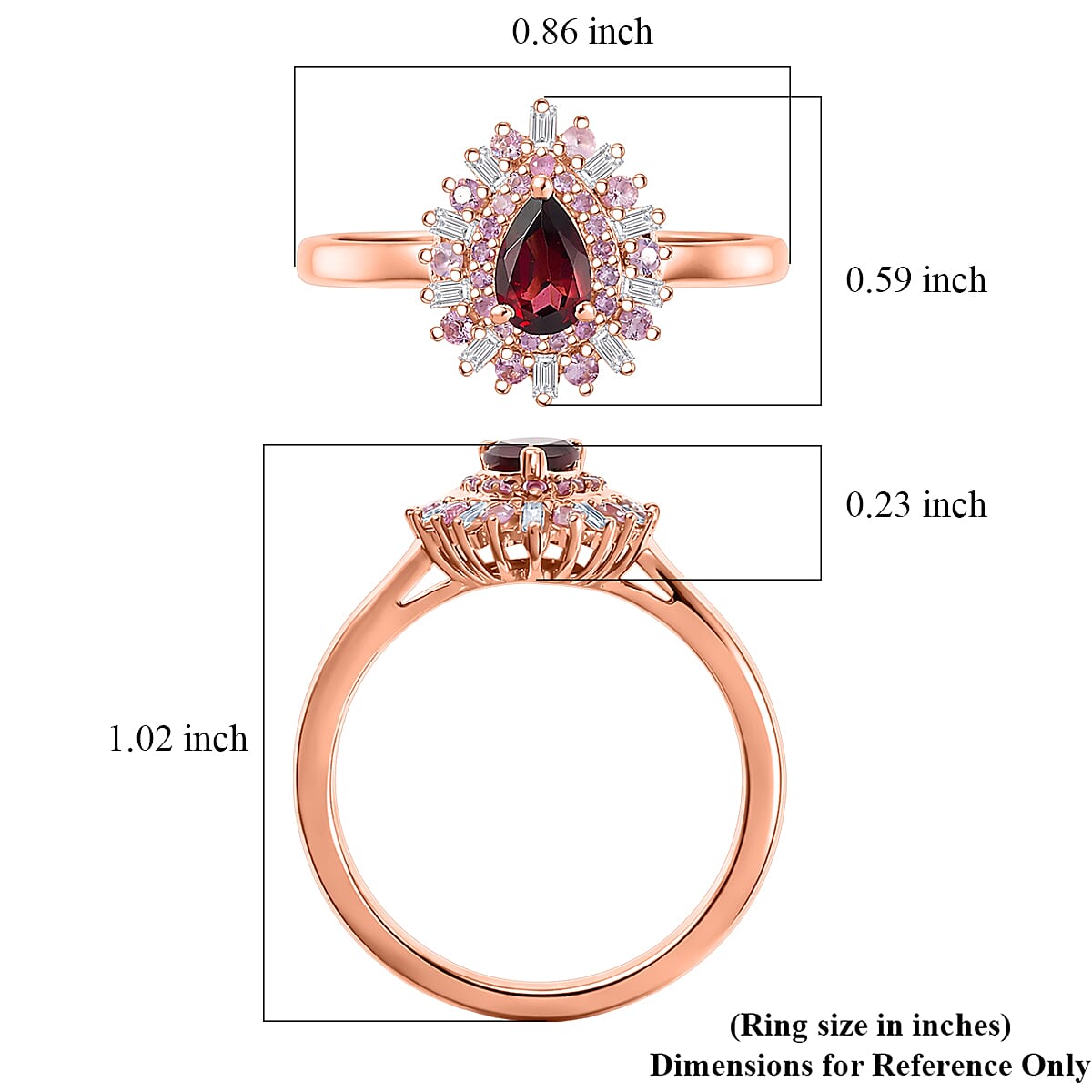 D'Joy Premium Malawi Magenta Garnet and Multi Gemstone 1.00 ctw Twilight Bloom Ring in 18K Vermeil Rose Gold Over Sterling Silver (Size 8.0) image number 5