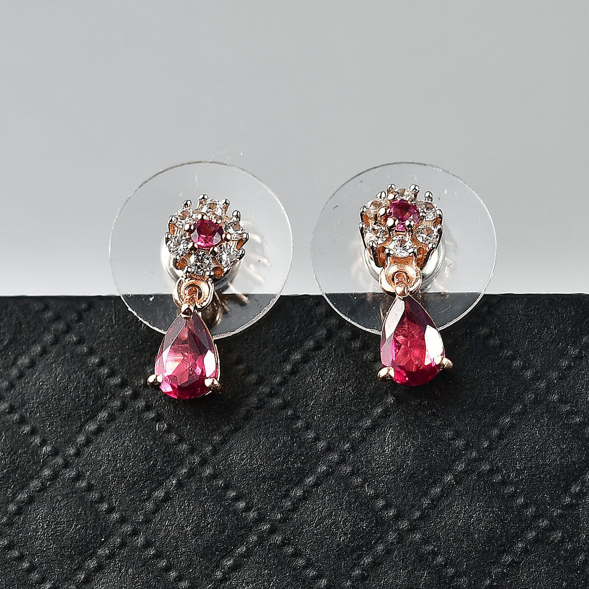 D'Joy Premium Malawi Magenta Garnet and White Zircon 1.35 ctw Earrings in 18K Vermeil Rose Gold Over Sterling Silver image number 1