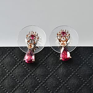 D'Joy Premium Malawi Magenta Garnet and White Zircon 1.35 ctw Blossom Drop Earrings in 18K Vermeil Rose Gold Over Sterling Silver