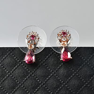 D'Joy Premium Malawi Magenta Garnet and White Zircon 1.35 ctw Blossom Drop Earrings in 18K Vermeil Rose Gold Over Sterling Silver