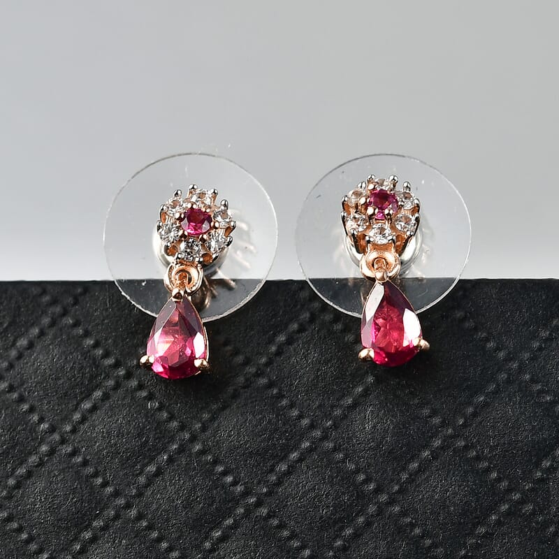 D'Joy Premium Malawi Magenta Garnet and White Zircon 1.35 ctw Blossom Drop Earrings in 18K Vermeil Rose Gold Over Sterling Silver