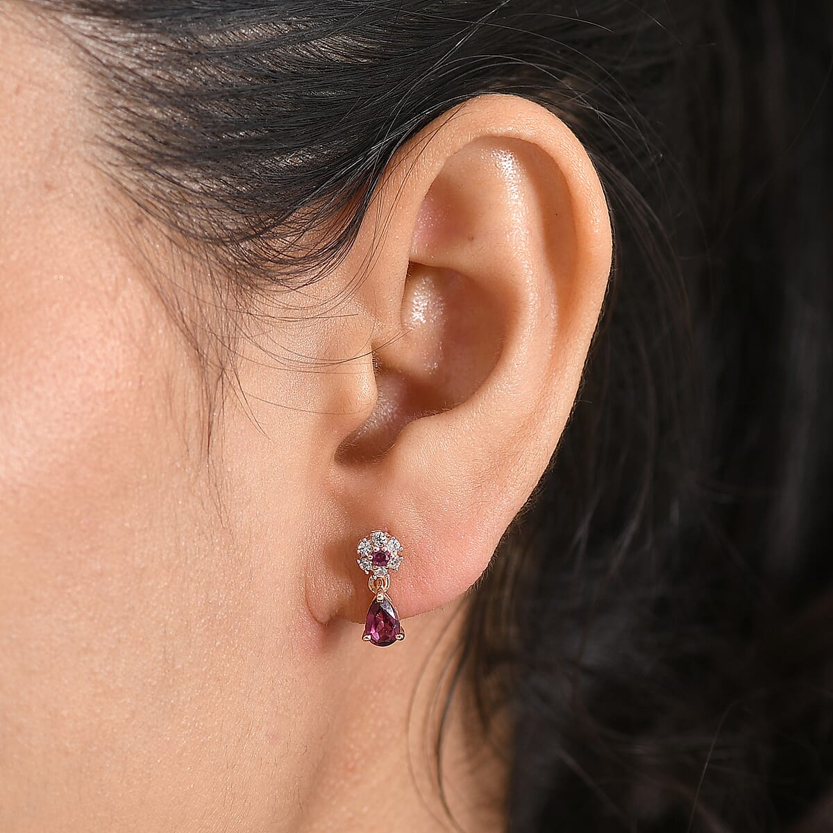 D'Joy Premium Malawi Magenta Garnet and White Zircon 1.35 ctw Earrings in 18K Vermeil Rose Gold Over Sterling Silver image number 2