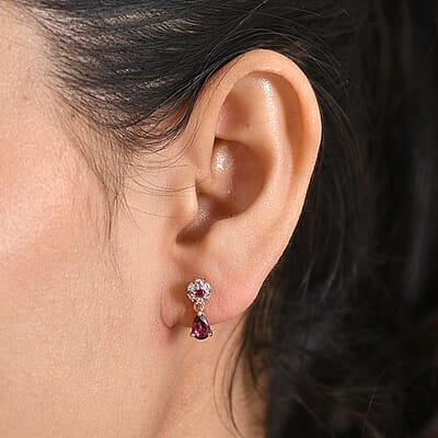 D'Joy Premium Malawi Magenta Garnet and White Zircon 1.35 ctw Blossom Drop Earrings in 18K Vermeil Rose Gold Over Sterling Silver