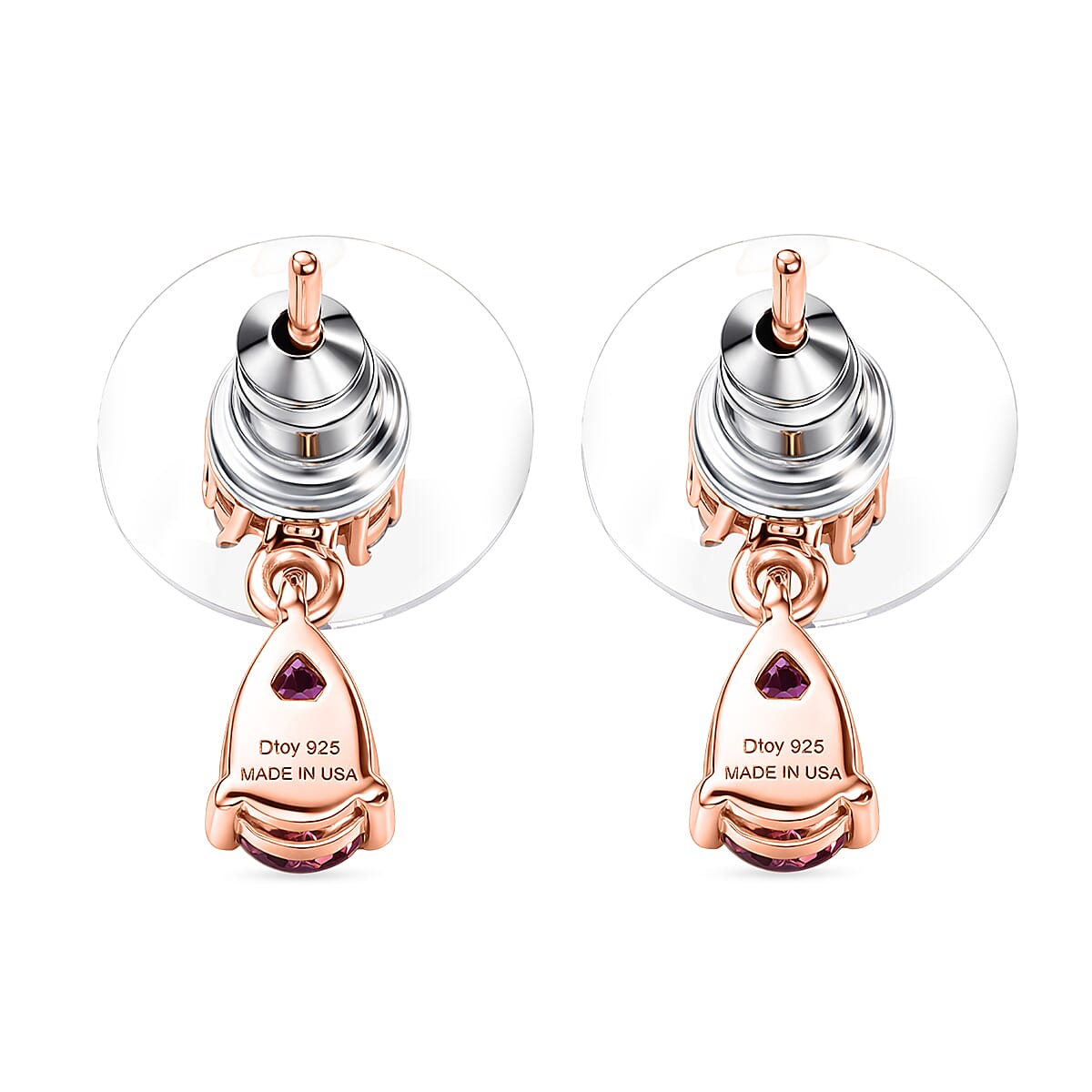 D'Joy Premium Malawi Magenta Garnet and White Zircon 1.35 ctw Earrings in 18K Vermeil Rose Gold Over Sterling Silver image number 4