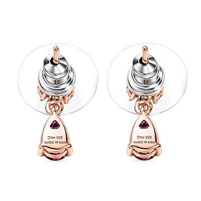 D'Joy Premium Malawi Magenta Garnet and White Zircon 1.35 ctw Blossom Drop Earrings in 18K Vermeil Rose Gold Over Sterling Silver