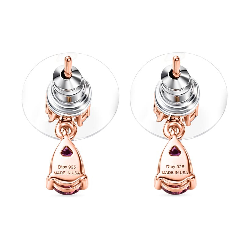 D'Joy Premium Malawi Magenta Garnet and White Zircon 1.35 ctw Blossom Drop Earrings in 18K Vermeil Rose Gold Over Sterling Silver