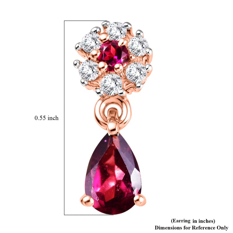 D'Joy Premium Malawi Magenta Garnet and White Zircon 1.35 ctw Blossom Drop Earrings in 18K Vermeil Rose Gold Over Sterling Silver