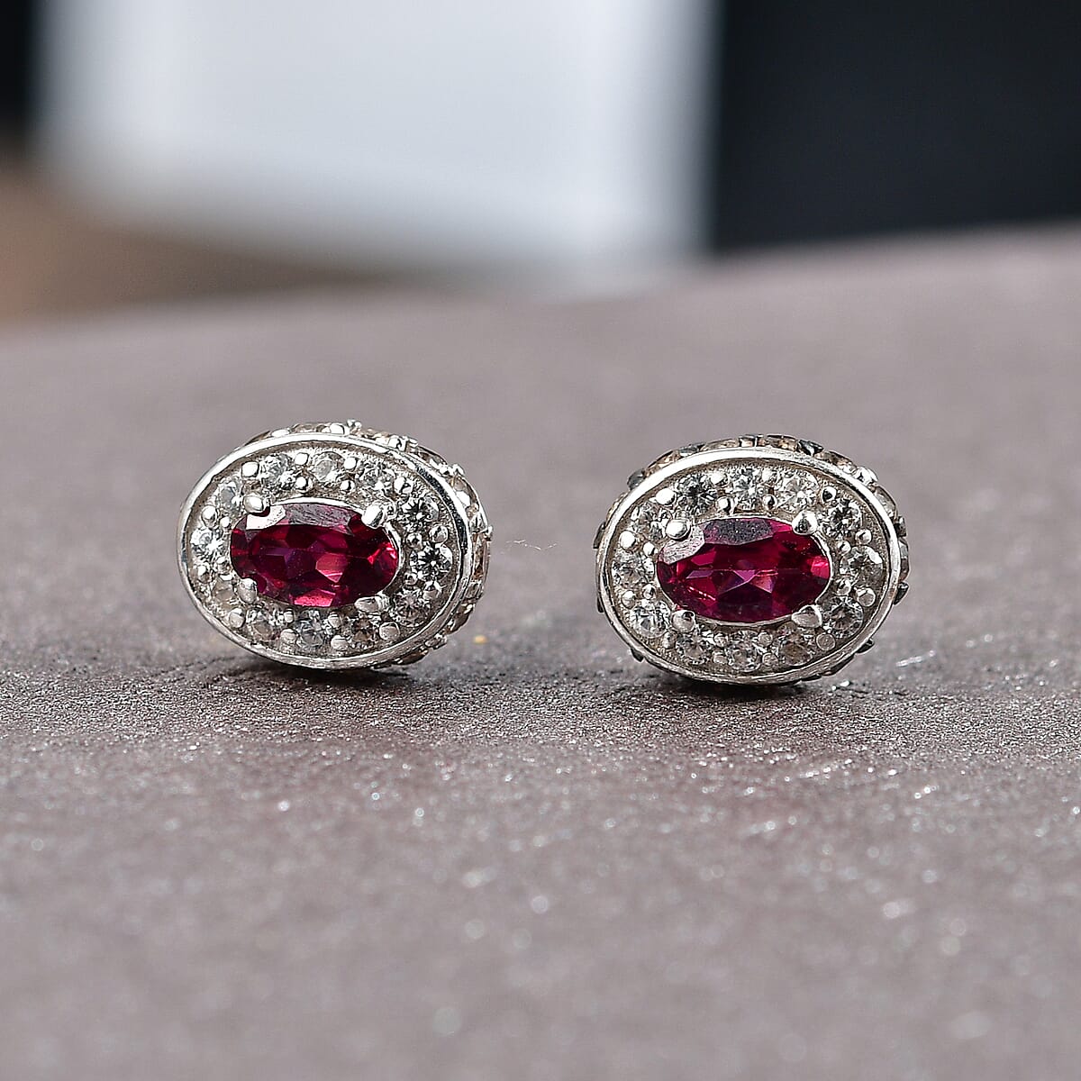 D'Joy Premium Malawi Magenta Garnet, White and Chocolate Zircon 1.50 ctw Earrings in Rhodium Over Sterling Silver image number 1