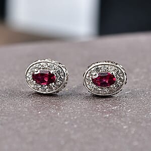 D'Joy Premium Malawi Magenta Garnet, White and Chocolate Zircon 1.50 ctw Crown Studs Earrings in Rhodium Over Sterling Silver