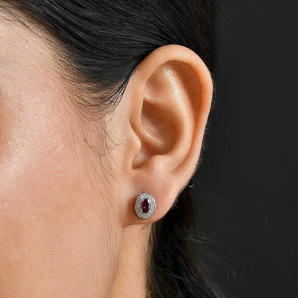 D'Joy Premium Malawi Magenta Garnet, White and Chocolate Zircon 1.50 ctw Earrings in Rhodium Over Sterling Silver image number 2