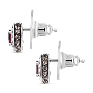 D'Joy Premium Malawi Magenta Garnet, White and Chocolate Zircon 1.50 ctw Crown Studs Earrings in Rhodium Over Sterling Silver