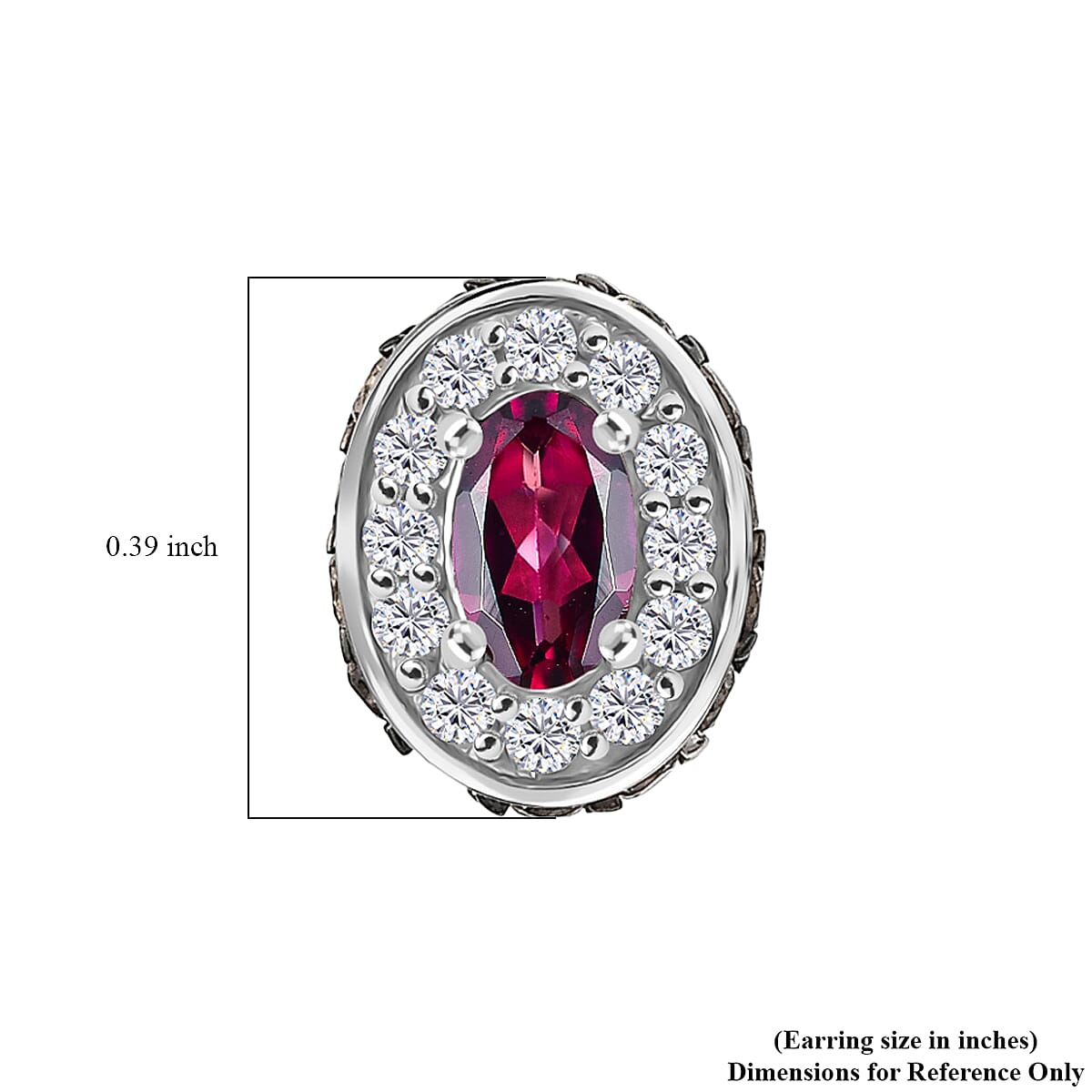 D'Joy Premium Malawi Magenta Garnet, White and Chocolate Zircon 1.50 ctw Crown Studs Earrings in Rhodium Over Sterling Silver