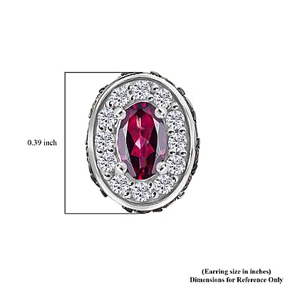 D'Joy Premium Malawi Magenta Garnet, White and Chocolate Zircon 1.50 ctw Crown Studs Earrings in Rhodium Over Sterling Silver