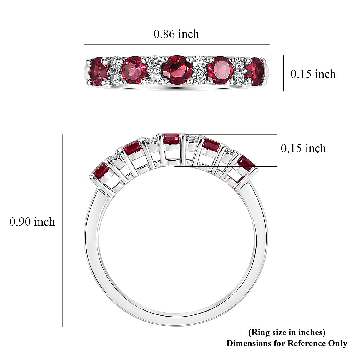 Premium Malawi Magenta Garnet and Luxuriant Lab Grown Diamond G-H SI 0.90 ctw Moonlit Spark Ring in Rhodium Over Sterling Silver (Size 9.0) image number 5