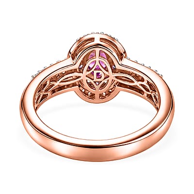 D'Joy Premium Malawi Magenta Garnet, Champagne Zircon and White Zircon 1.50 ctw Twilight Halo Ring in 18K Vermeil Rose Gold Over Sterling Silver (Size 10.0)