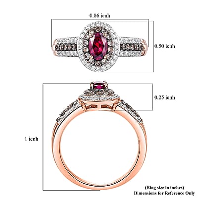 D'Joy Premium Malawi Magenta Garnet, Champagne Zircon and White Zircon 1.50 ctw Twilight Halo Ring in 18K Vermeil Rose Gold Over Sterling Silver (Size 10.0)