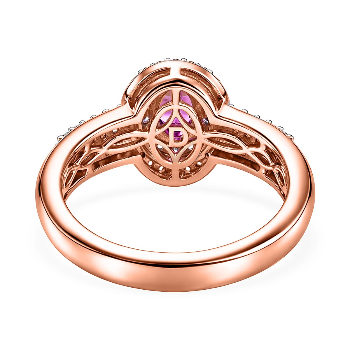 D'Joy Premium Malawi Magenta Garnet, Champagne Zircon and White Zircon 1.50 ctw Twilight Halo Ring in 18K Vermeil Rose Gold Over Sterling Silver (Size 5.0) image number 4