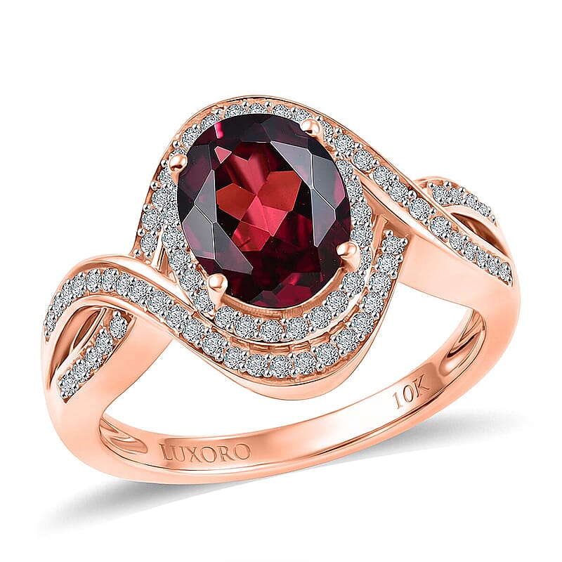 Luxoro Premium Malawi Magenta Garnet and Diamond I2 2.50 ctw Love Wave Ring in 10K Rose Gold (Size  10.0) 4.30 Grams