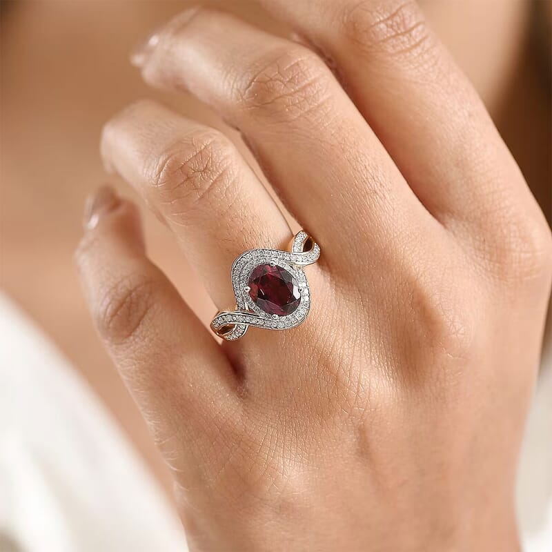 Luxoro Premium Malawi Magenta Garnet and Diamond I2 2.50 ctw Love Wave Ring in 10K Rose Gold (Size  10.0) 4.30 Grams