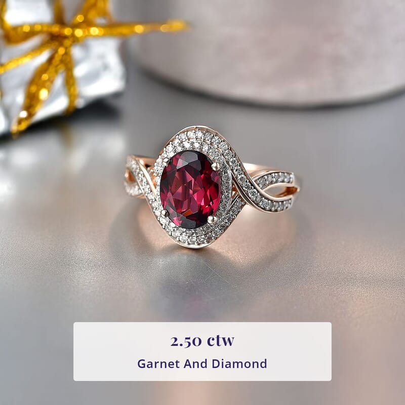 Luxoro Premium Malawi Magenta Garnet and Diamond I2 2.50 ctw Love Wave Ring in 10K Rose Gold (Size  10.0) 4.30 Grams