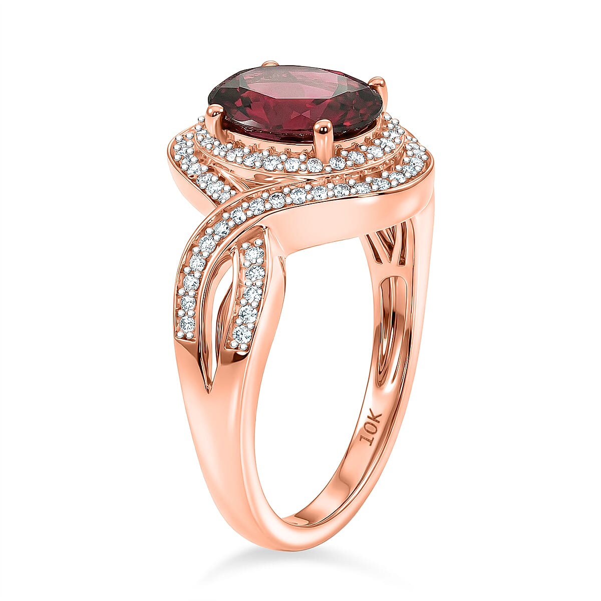 Luxoro Premium Malawi Magenta Garnet and Diamond I2 2.50 ctw Ring in 10K Rose Gold (Size 10.0) 4.30 Grams image number 3