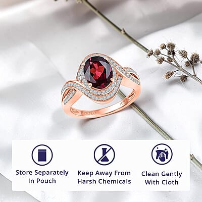 Luxoro Premium Malawi Magenta Garnet and Diamond I2 2.50 ctw Love Wave Ring in 10K Rose Gold (Size  10.0) 4.30 Grams
