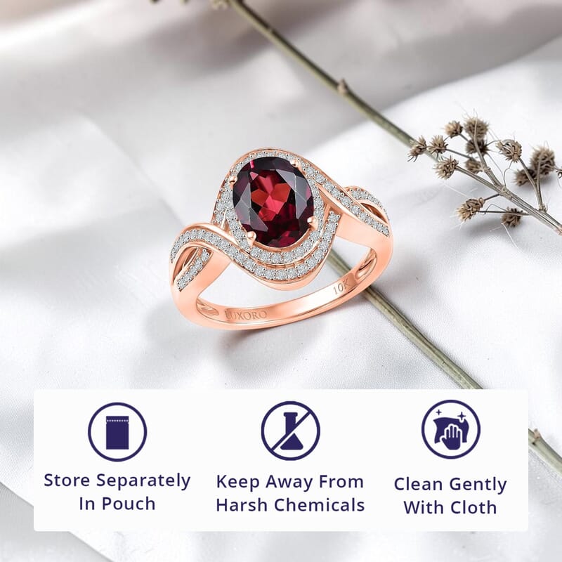 Luxoro Premium Malawi Magenta Garnet and Diamond I2 2.50 ctw Love Wave Ring in 10K Rose Gold (Size  10.0) 4.30 Grams