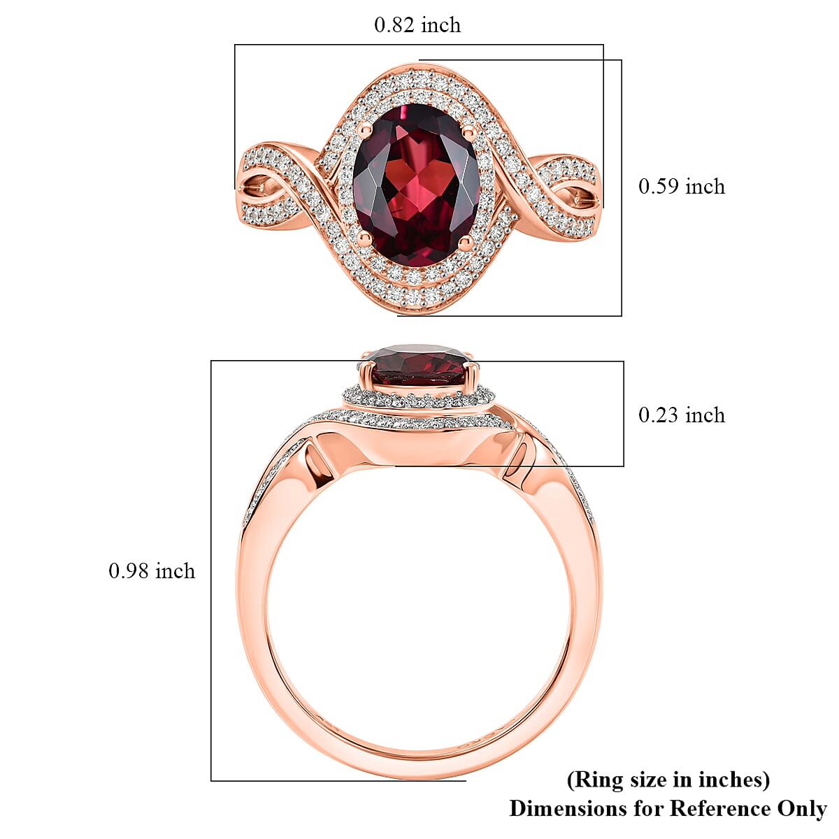 Luxoro Premium Malawi Magenta Garnet and Diamond I2 2.50 ctw Ring in 10K Rose Gold (Size 10.0) 4.30 Grams image number 5