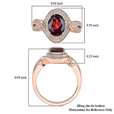 Luxoro Premium Malawi Magenta Garnet and Diamond I2 2.50 ctw Love Wave Ring in 10K Rose Gold (Size  10.0) 4.30 Grams