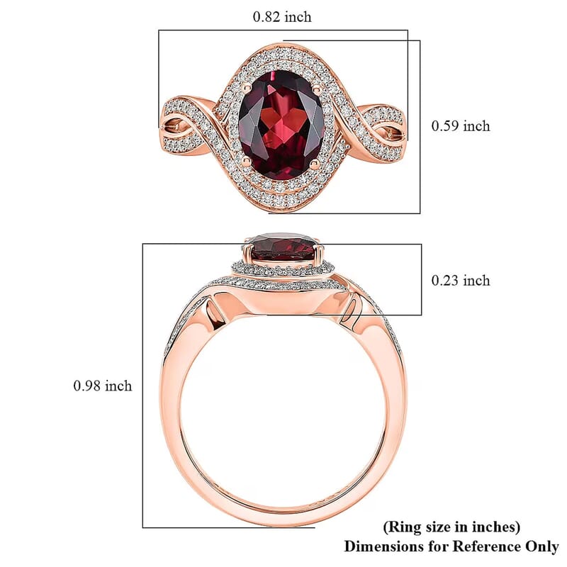 Luxoro Premium Malawi Magenta Garnet and Diamond I2 2.50 ctw Love Wave Ring in 10K Rose Gold (Size  10.0) 4.30 Grams