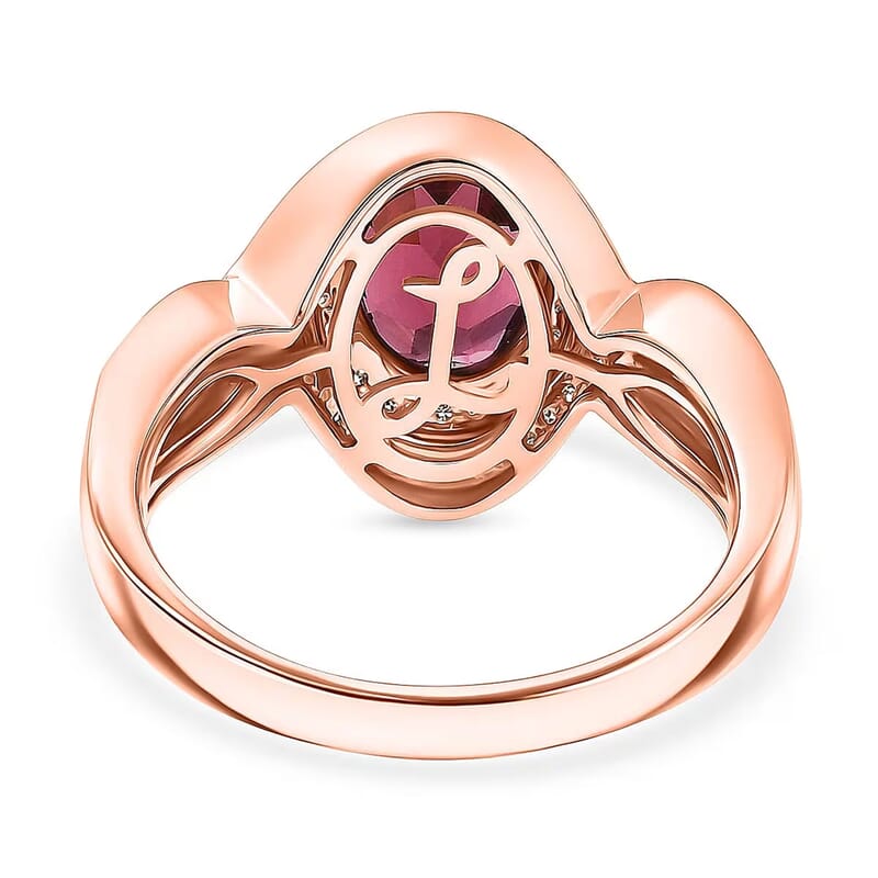 Luxoro Premium Malawi Magenta Garnet and Diamond I2 2.50 ctw Love Wave Ring in 10K Rose Gold (Size  10.0) 4.30 Grams