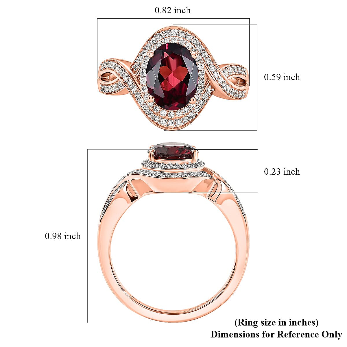 Luxoro Premium Malawi Magenta Garnet and Diamond I2 2.50 ctw Love Wave Ring in 10K Rose Gold (Size  11.5) 4.30 Grams image number 5